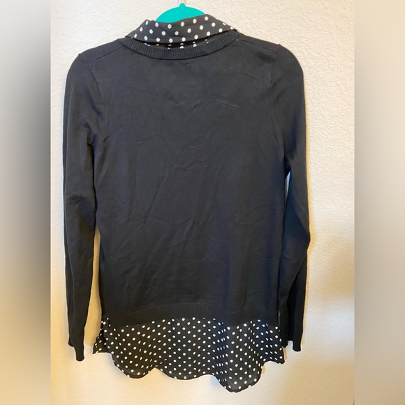 Adrianna Papell Size S Black Sweater Built In Blouse Polka Dots Long Sleeves - Picture 6 of 10